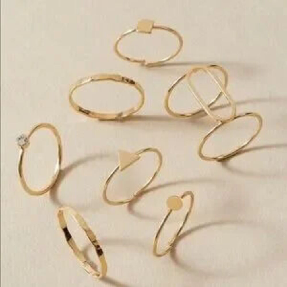 Gold 7pc Crystal Geometric Ring Set - Picture 2 of 2